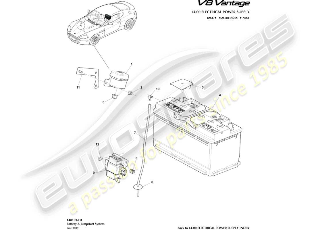 aston martin v8 vantage (2010) battery parts diagram