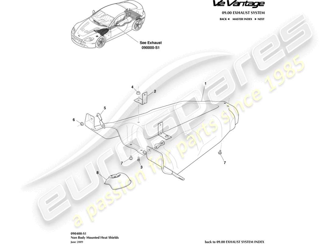 aston martin v12 vantage (2011) heatshield subsystem part diagram