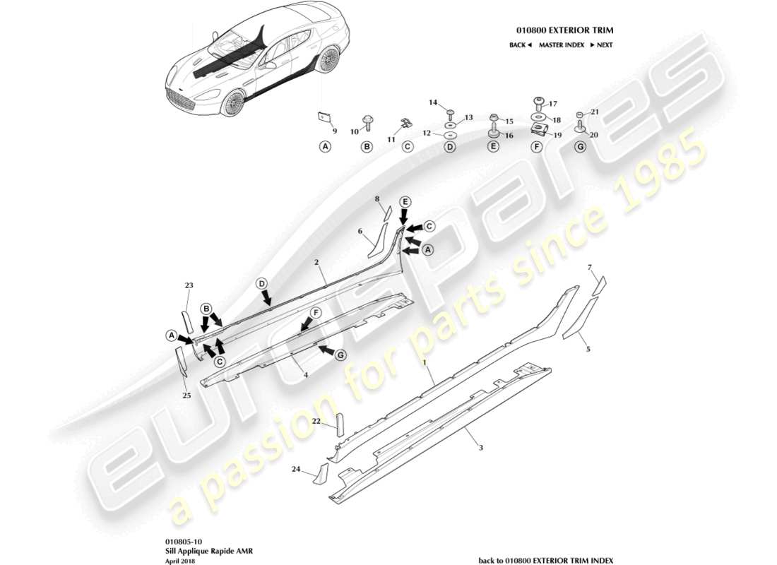 aston martin rapide (2018) sill applique, amr part diagram