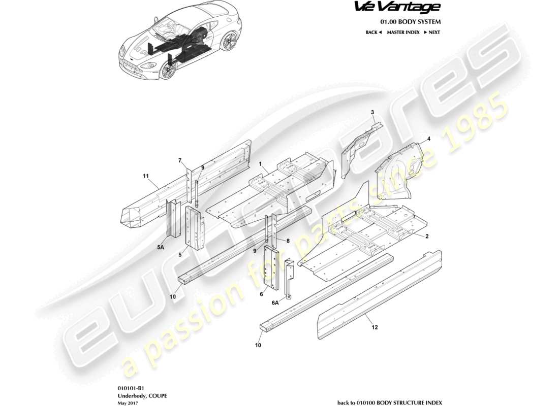 aston martin v12 vantage (2012) underbody, coupe part diagram