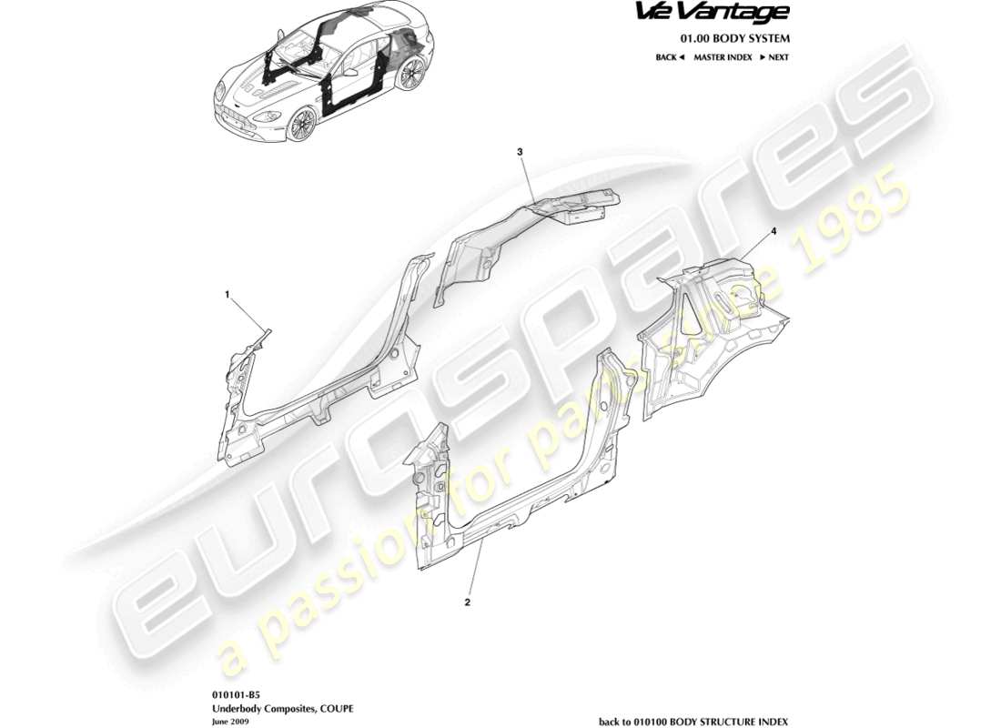 aston martin v12 vantage (2012) underbody composites, coupe part diagram