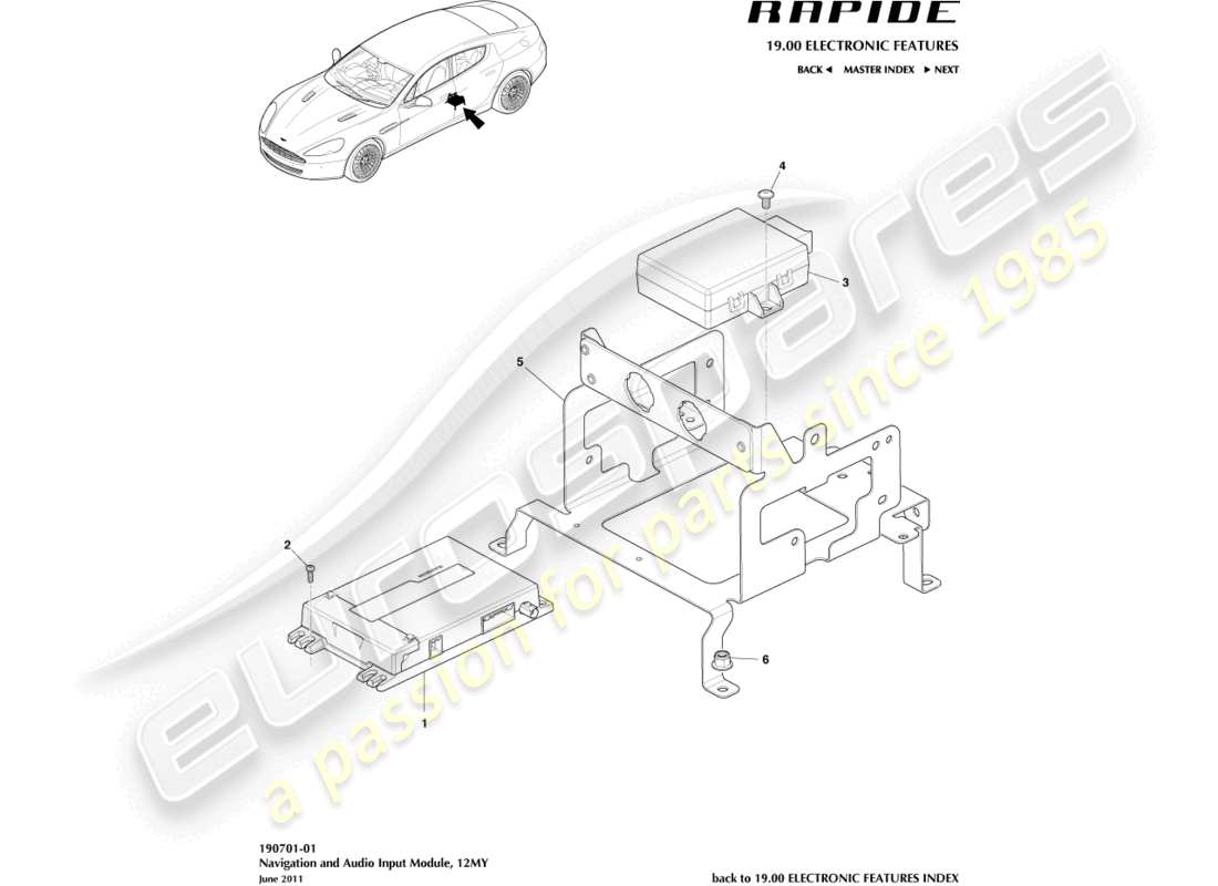aston martin rapide (2017) navigation module, 12my on part diagram