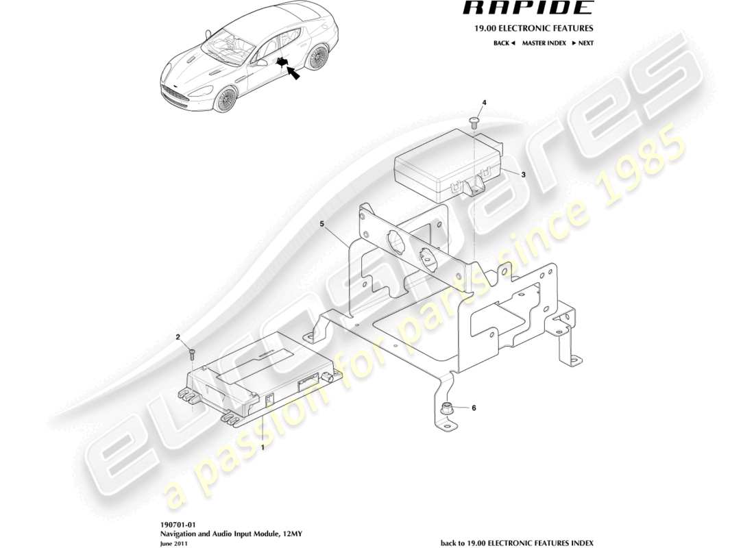 aston martin rapide (2018) navigation module, 12my on part diagram