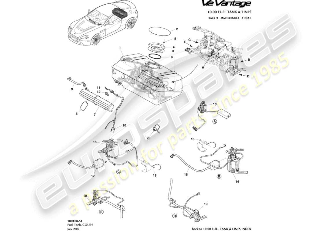 aston martin v12 vantage (2012) fuel tank assy, coupe part diagram