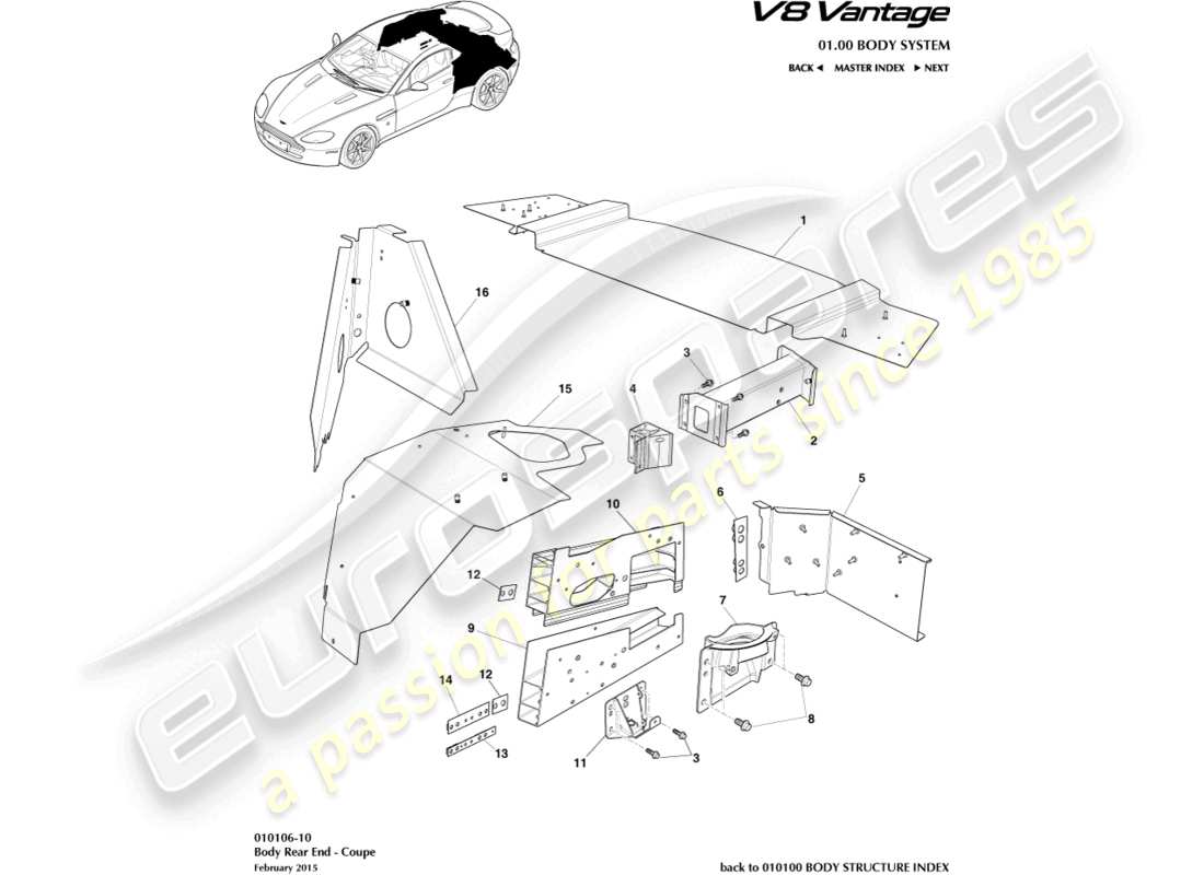 aston martin v8 vantage (2015) body rear end, coupe part diagram