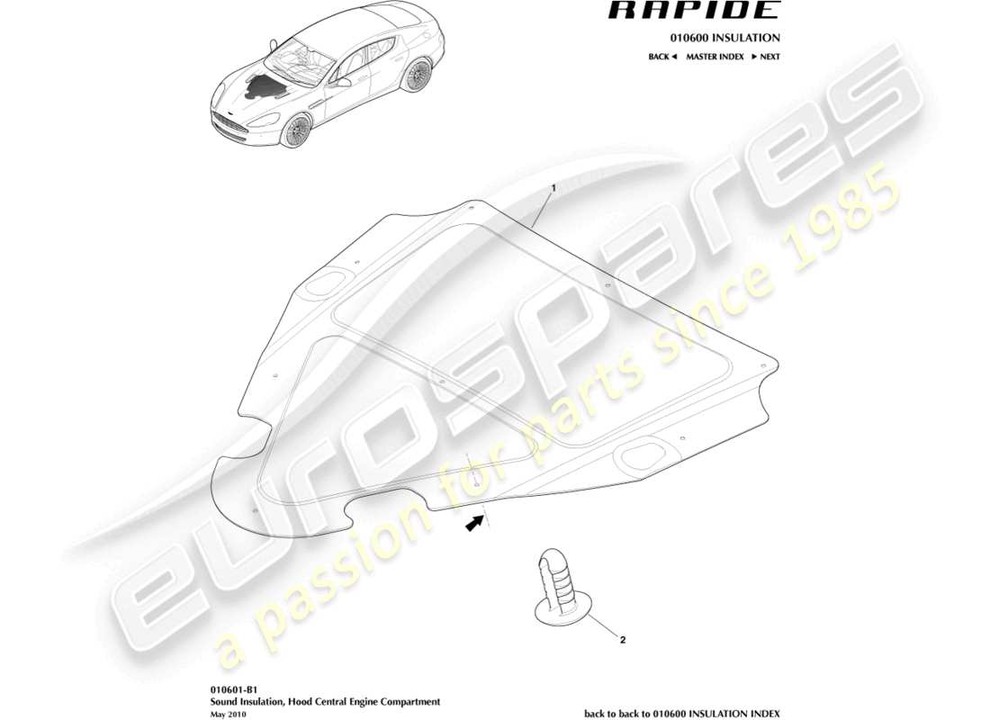 aston martin rapide (2018) engine compartment trim part diagram