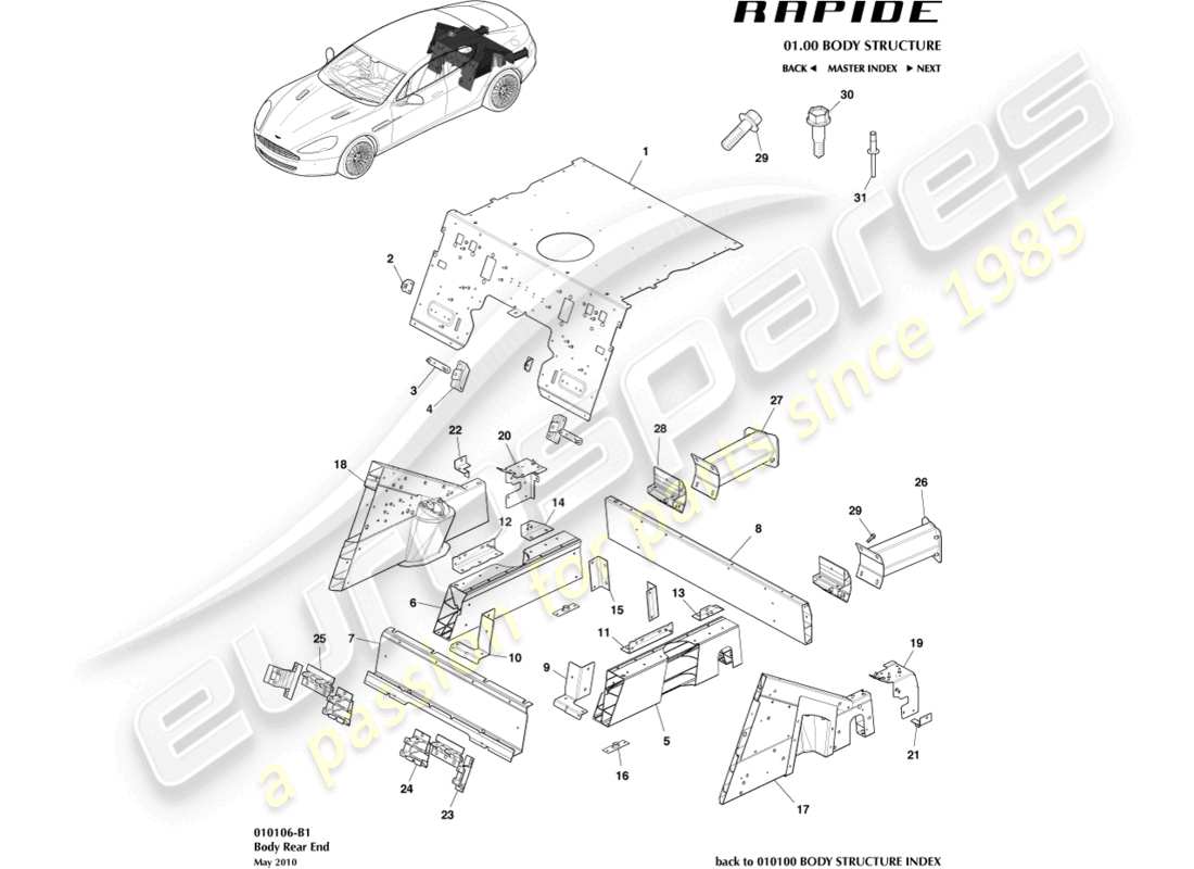 aston martin rapide (2018) body rear end part diagram