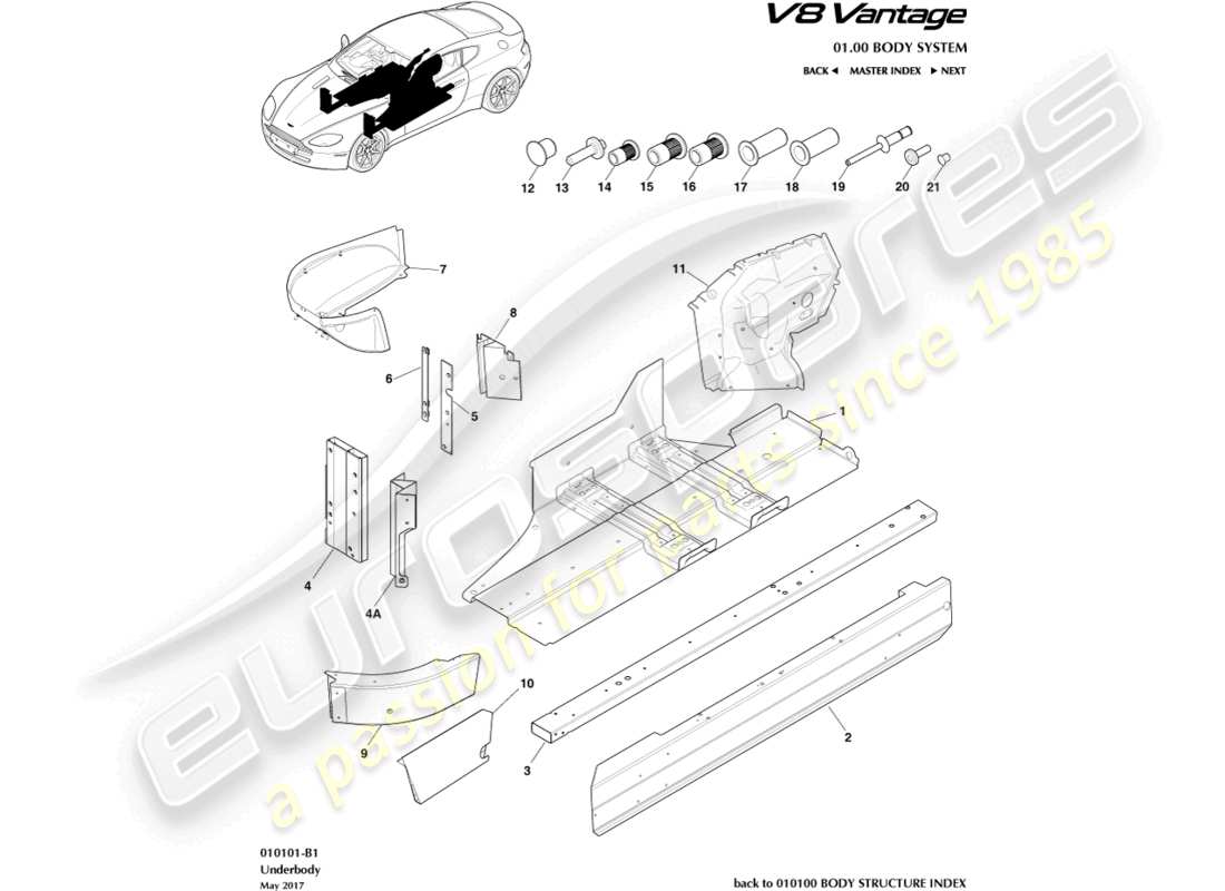 aston martin v8 vantage (2015) underbody part diagram