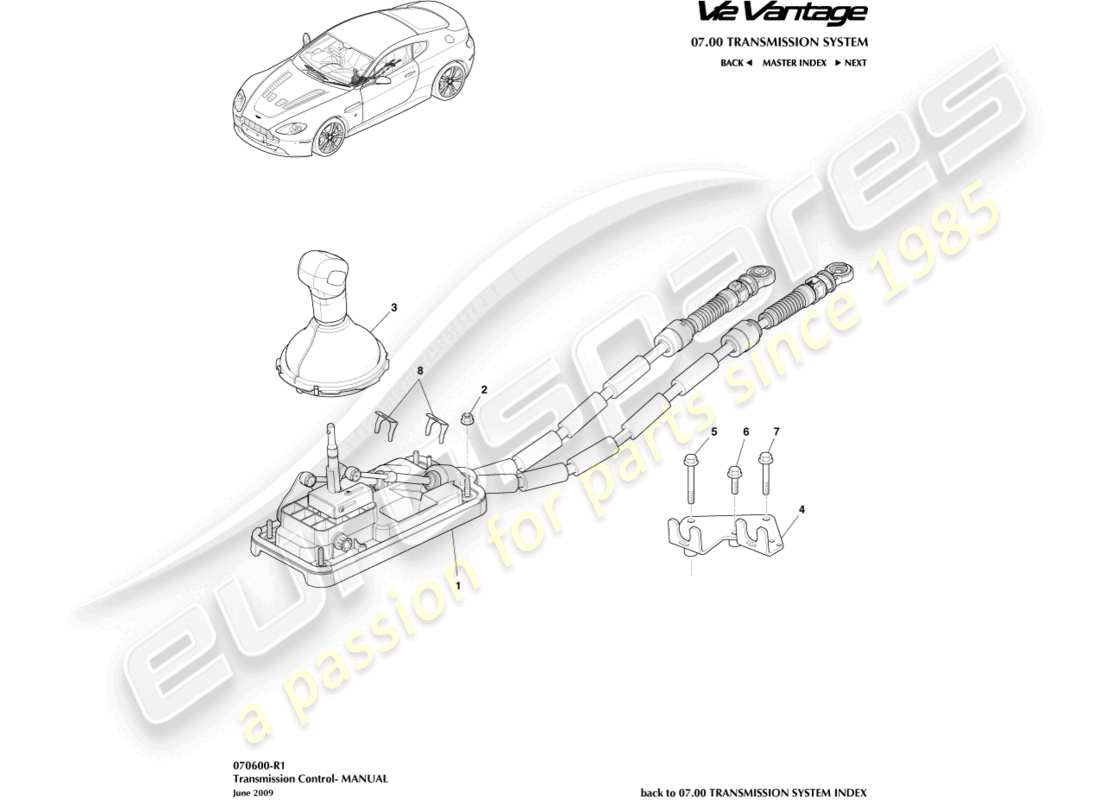 aston martin v12 vantage (2012) gear lever assembly, manual part diagram
