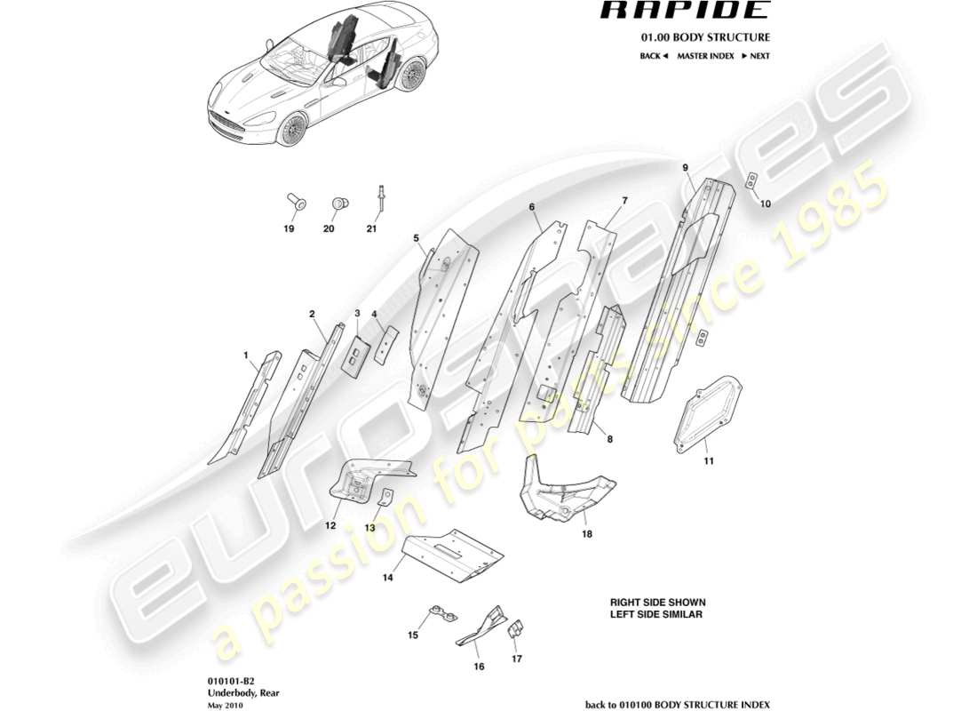 aston martin rapide (2017) underbody, rear part diagram