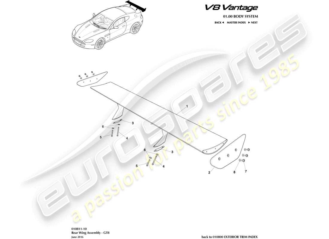 aston martin v8 vantage (2018) rear spoiler part diagram