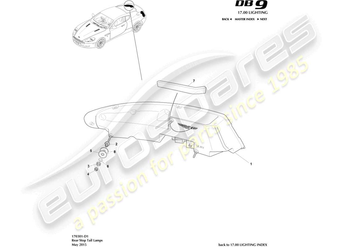 aston martin db9 (2004) rear lamps part diagram