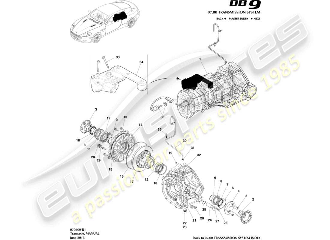 aston martin db9 (2004) transaxle, manual part diagram