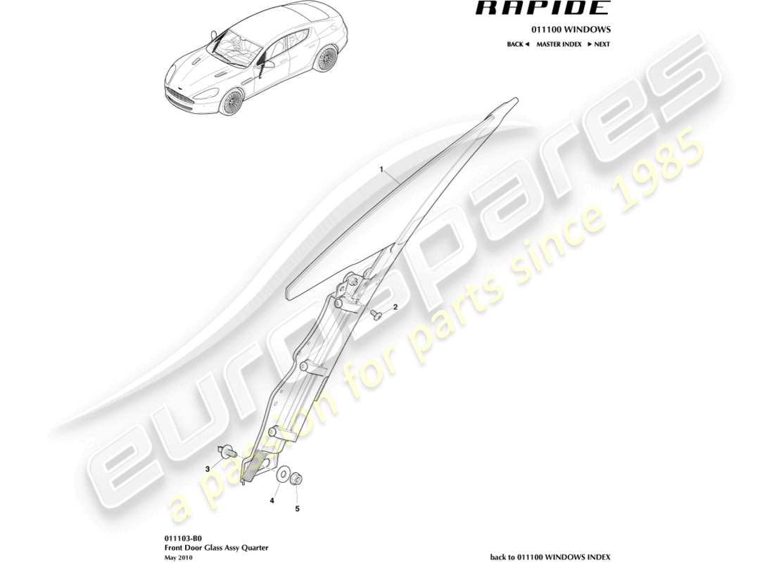 aston martin rapide (2017) front door quarter glass part diagram