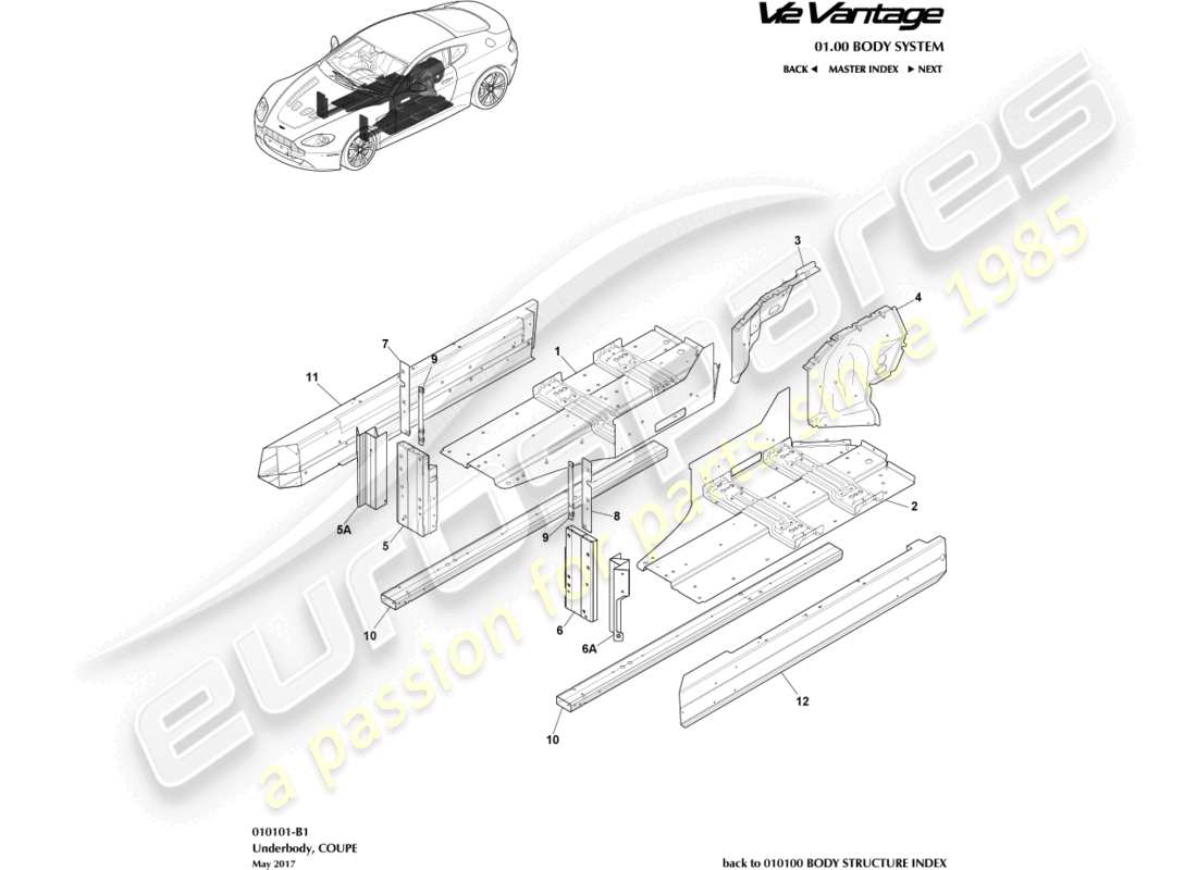 aston martin v12 vantage (2010) underbody, coupe part diagram