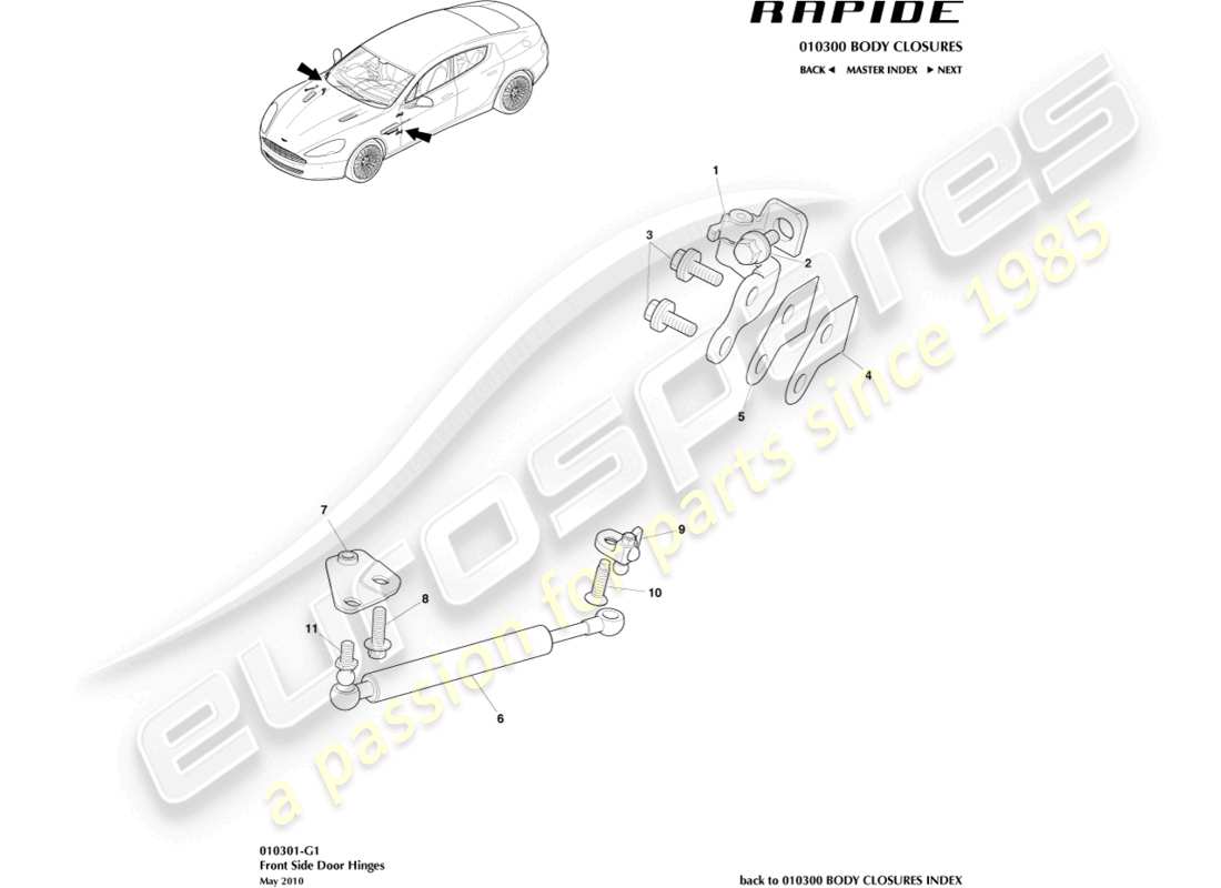 aston martin rapide (2018) front door hinge assembly part diagram