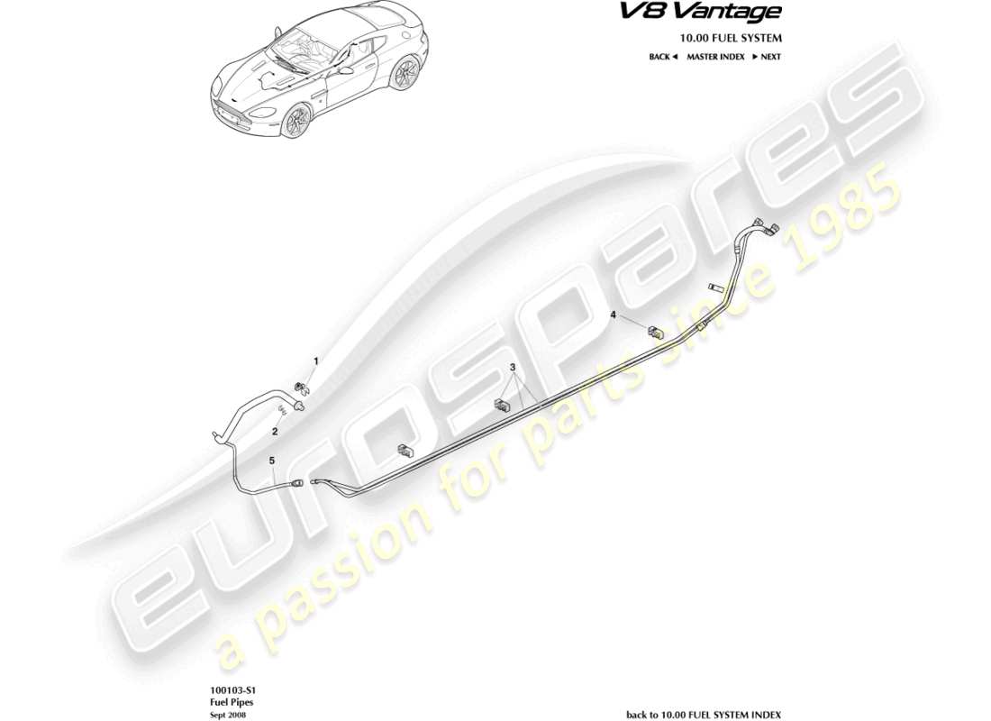 aston martin v8 vantage (2010) fuel pipes part diagram