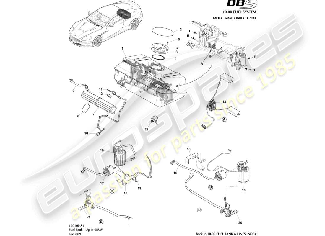 aston martin dbs (2010) fuel tank assy, to 08my part diagram