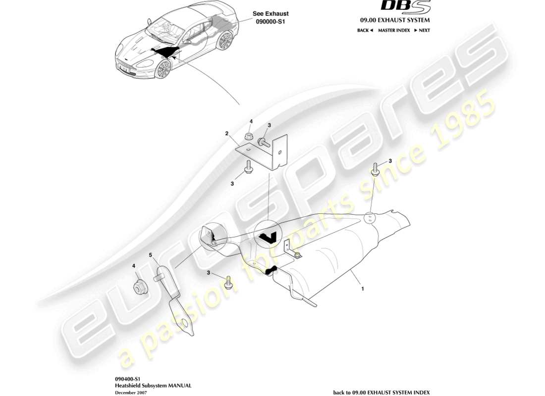 aston martin dbs (2010) heatshield subsystem part diagram