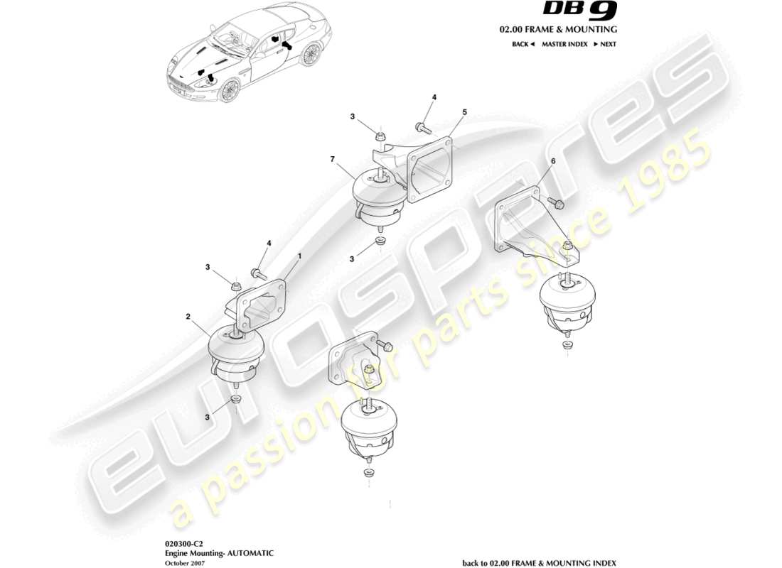 aston martin db9 (2004) engine mountings, automatic part diagram