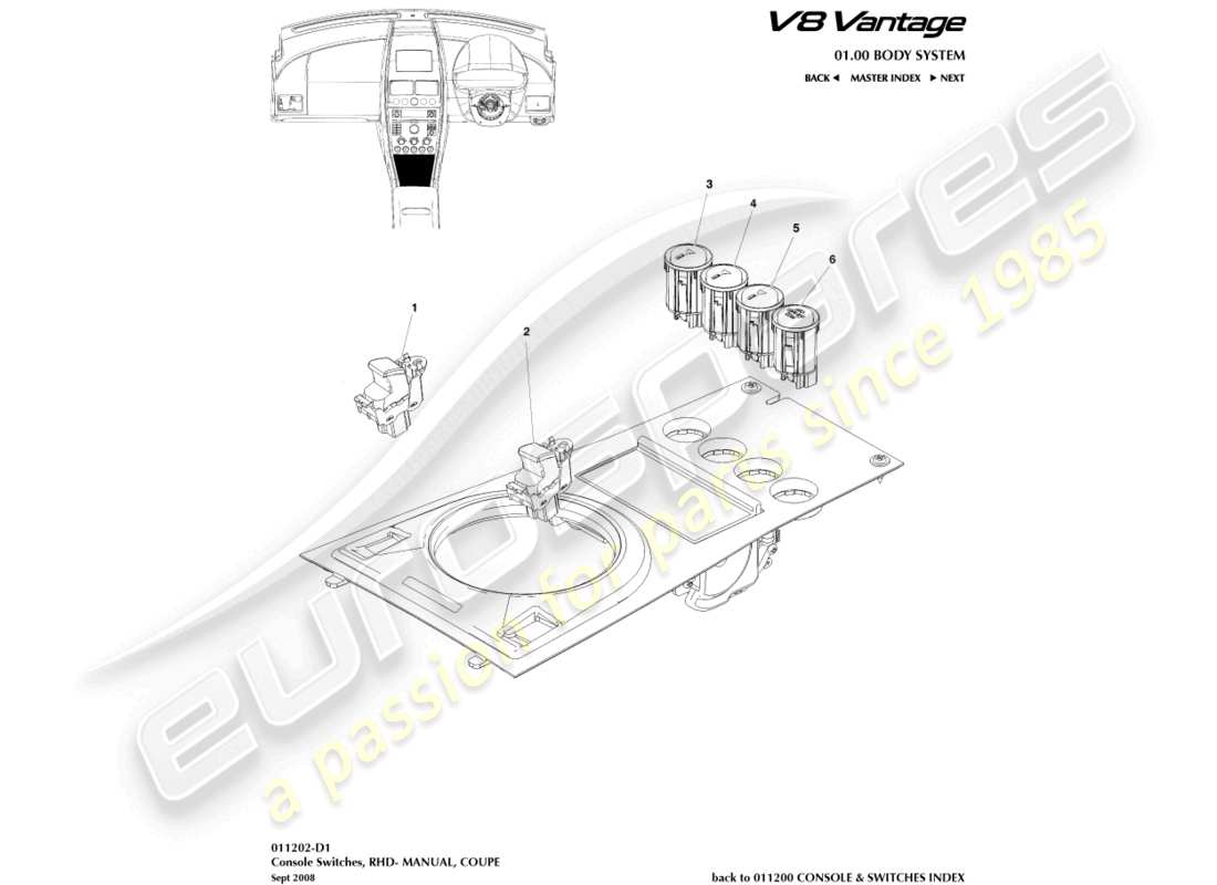 a part diagram from the Aston Martin V8 Vantage (2011) parts catalogue