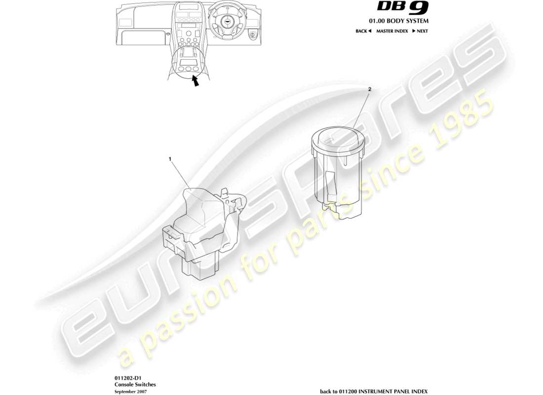 a part diagram from the aston martin db9 (2009) parts catalogue
