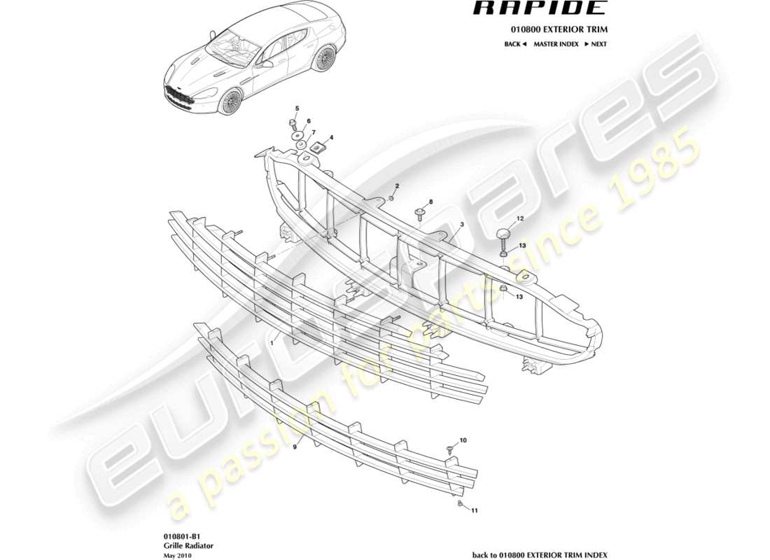 a part diagram from the aston martin rapide (2010) parts catalogue
