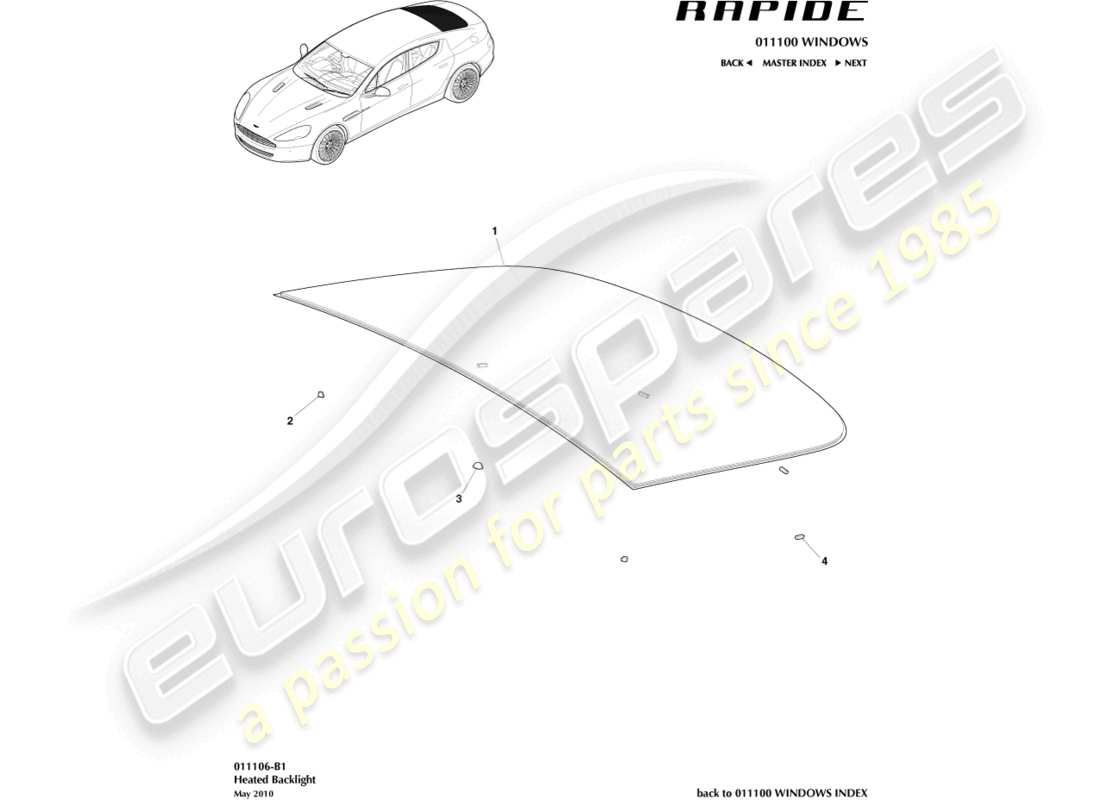 aston martin rapide (2018) rear windscreen part diagram