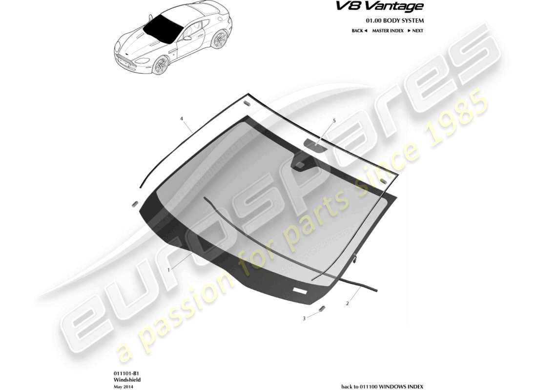 aston martin v8 vantage (2015) windshield part diagram