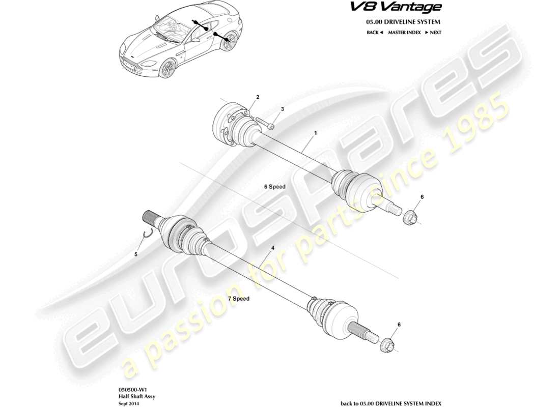 a part diagram from the Aston Martin V8 Vantage (2009) parts catalogue