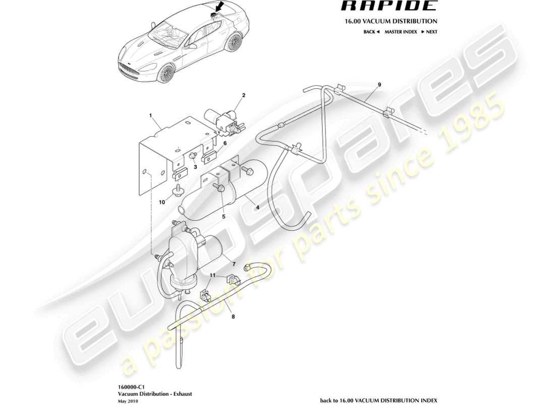 aston martin rapide (2017) vacuum distribution, exhaust part diagram