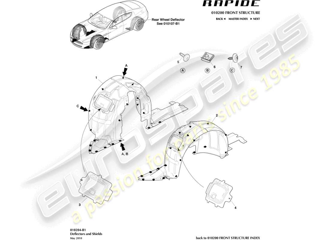 a part diagram from the aston martin rapide (2010) parts catalogue
