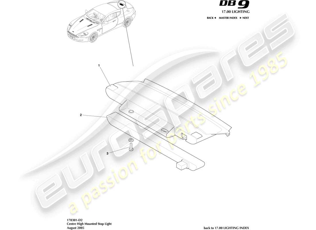 aston martin db9 (2004) high mounted stop light, coupe parts diagram
