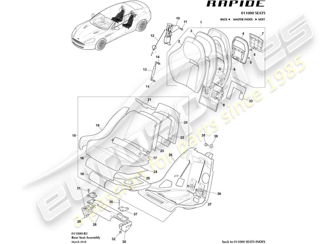 aston martin rapide (2017) rear seats part diagram