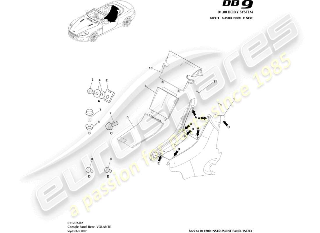 a part diagram from the aston martin db9 (2010) parts catalogue