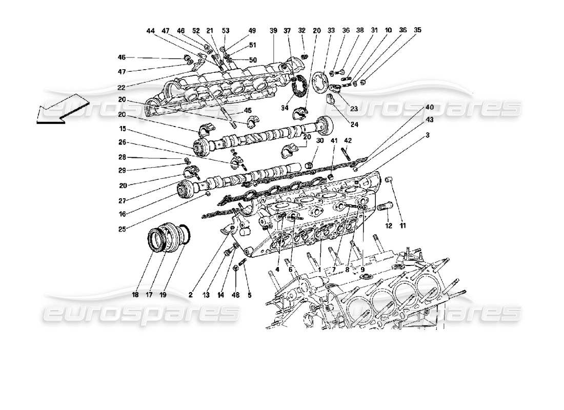 FERRARI MONDIAL 3.4 T COUPE/CABRIO RH CYLINDER HEAD PART DIAGRAM ferrari mondial 3.4 t coupe/cabrio rh cylinder head part diagram