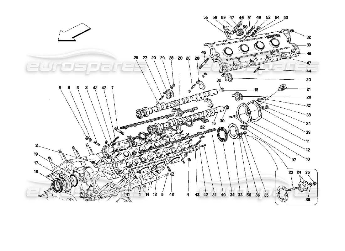 FERRARI MONDIAL 3.4 T COUPE/CABRIO LH CYLINDER HEAD PART DIAGRAM ferrari mondial 3.4 t coupe/cabrio lh cylinder head part diagram