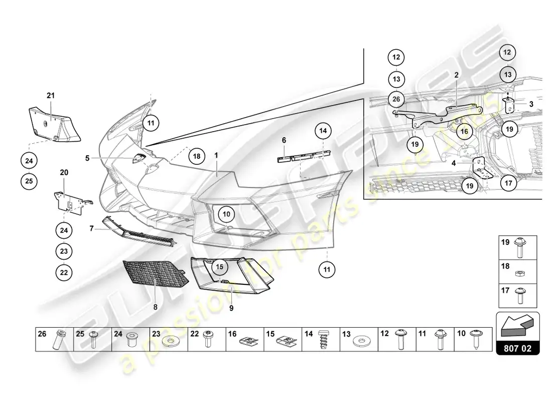 lamborghini lp700-4 roadster (2016) bumper, complete parts diagram