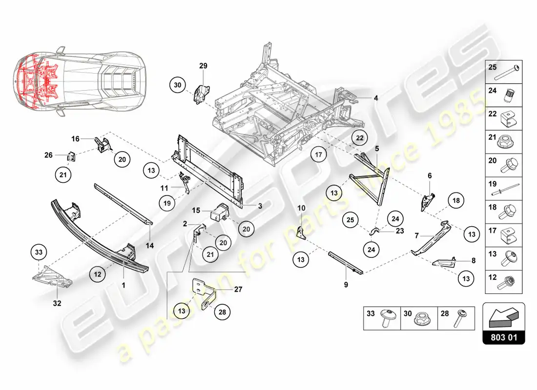 lamborghini lp600-4 zhong coupe (2016) front frame parts diagram