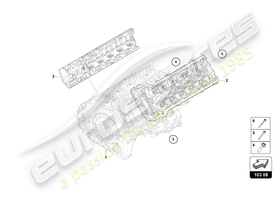 lamborghini lp600-4 zhong coupe (2016) complete cylinder head (without camshaft and without glow plug) parts diagram