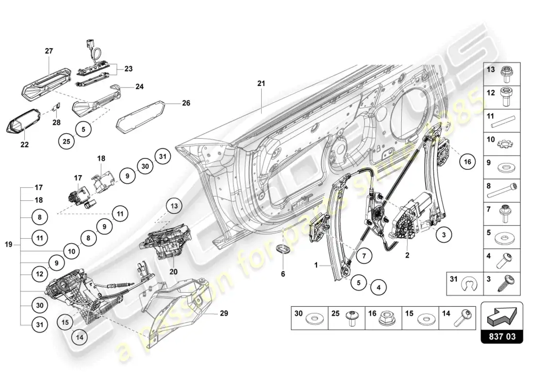 lamborghini lp700-4 coupe (2016) driver and passenger door parts diagram