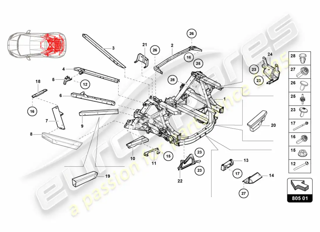lamborghini lp600-4 zhong coupe (2016) chassis rear, inner parts diagram