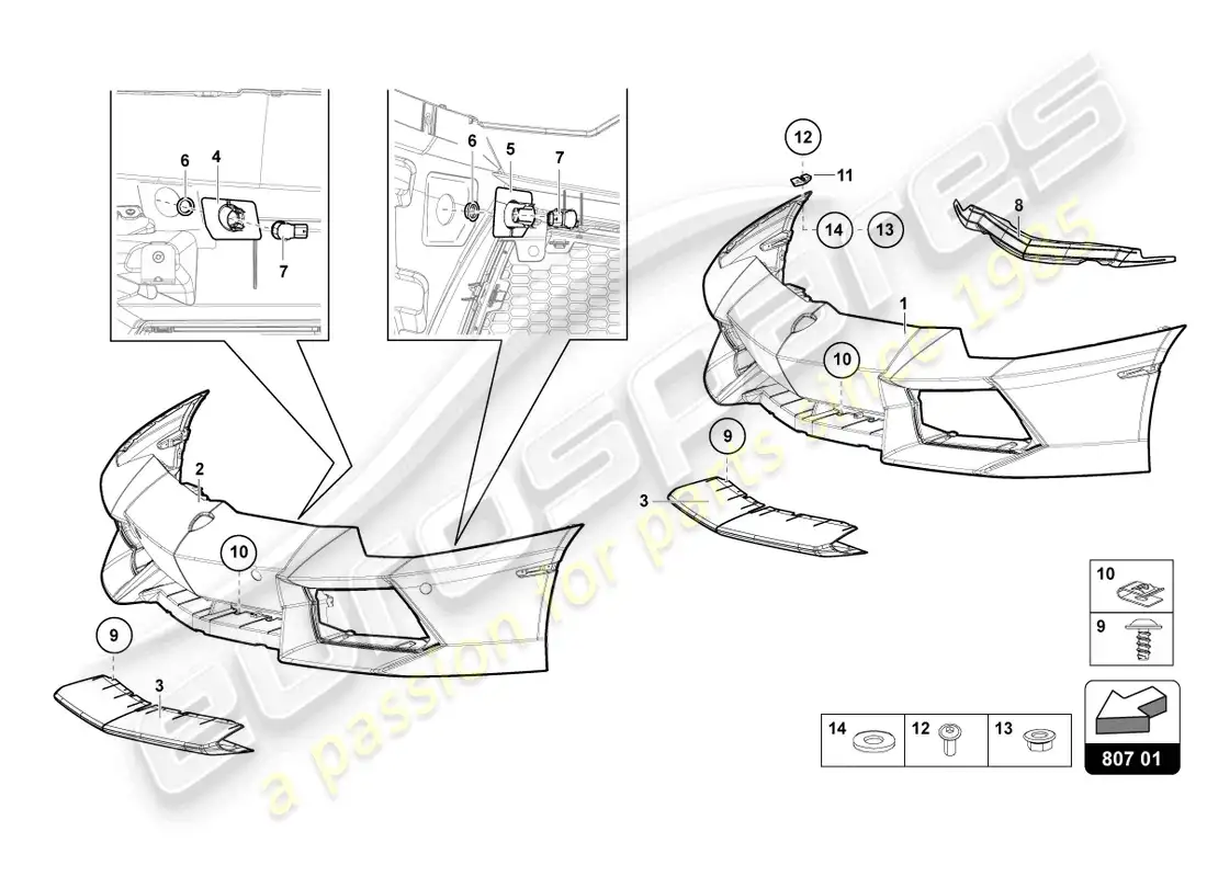lamborghini lp700-4 roadster (2016) bumper, complete parts diagram