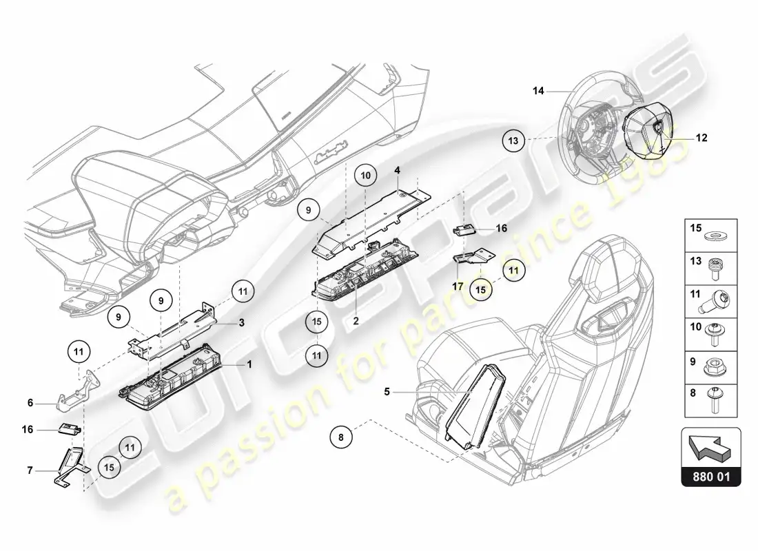 lamborghini centenario roadster (2017) airbag unit parts diagram