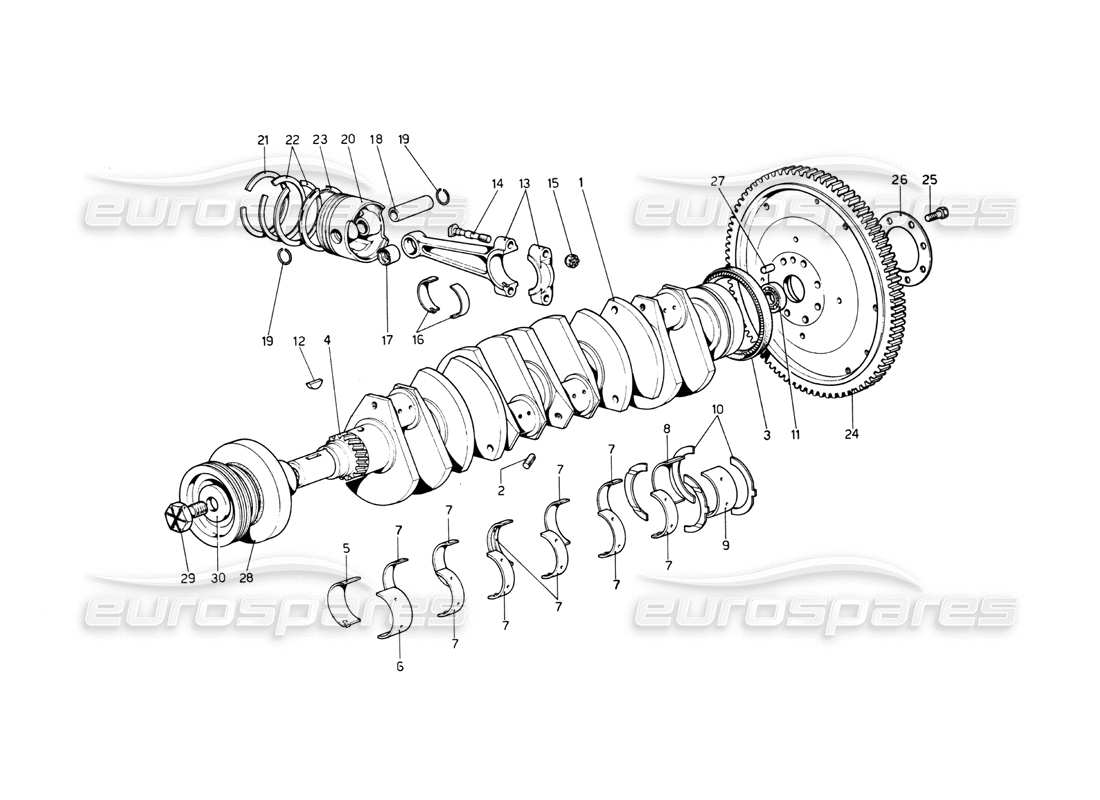 FERRARI 512 BB CRANKSHAFT - CONNECTING RODS AND PISTONS PART DIAGRAM ferrari 512 bb crankshaft - connecting rods and pistons part diagram