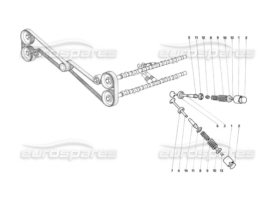 ferrari testarossa (1987) timing system - valves part diagram