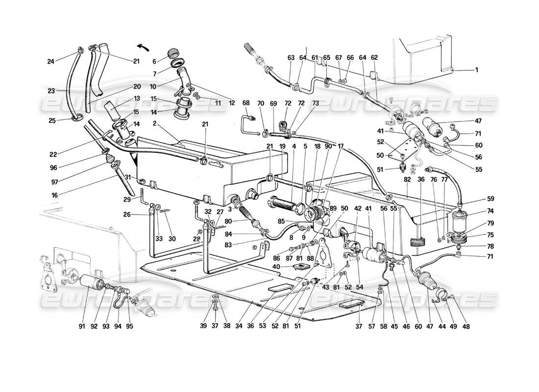 ferrari mondial 3.0 qv (1984) fuel pump and pipes (quattrovalvole) part diagram