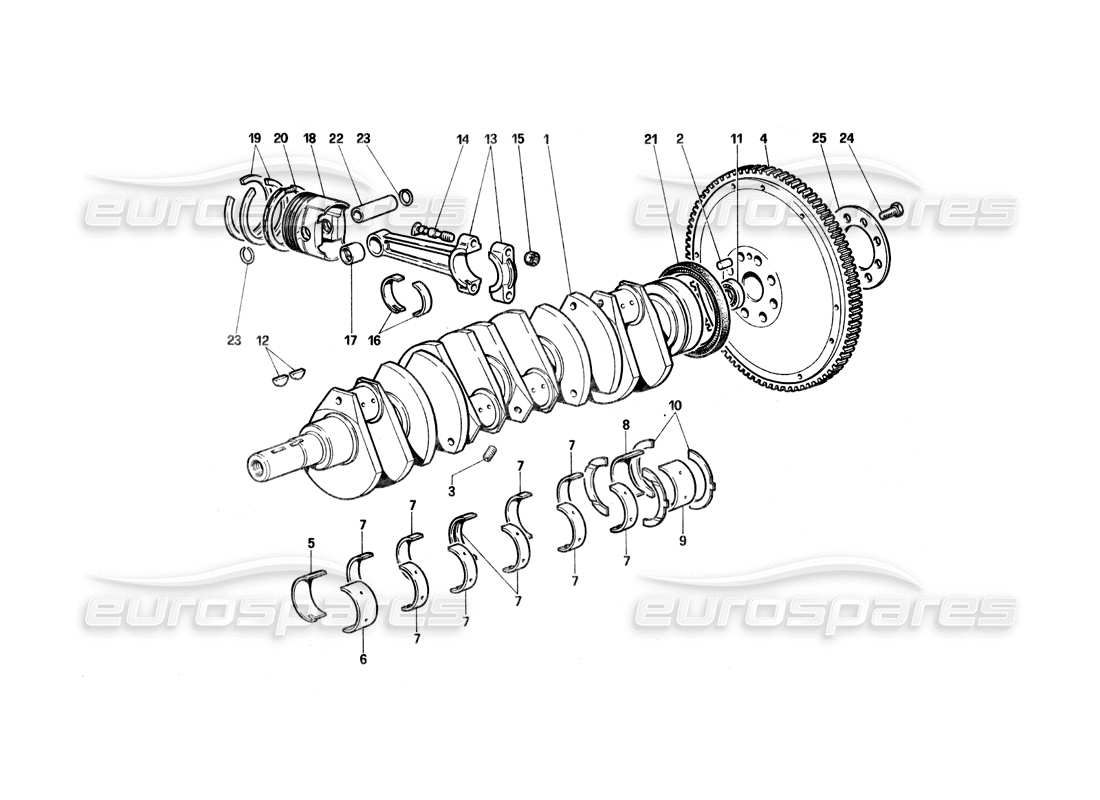 ferrari testarossa (1990) crankshaft - connecting rods and pistons part diagram