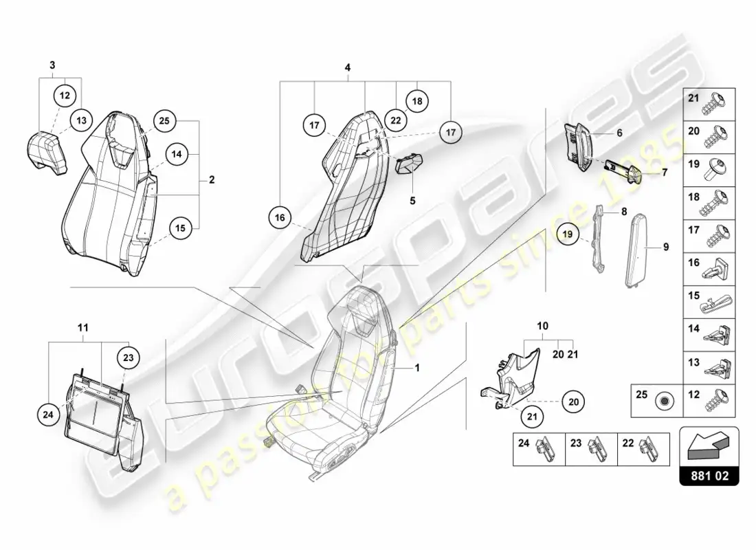 lamborghini lp600-4 zhong coupe (2015) backrest parts diagram