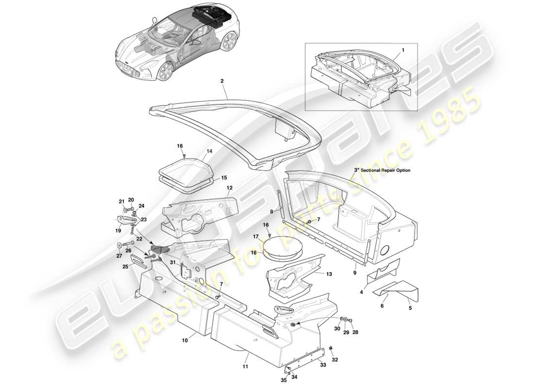 a part diagram from the aston martin one-77 (2011) parts catalogue